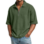 Polo en tricot gaufré à manches courtes pour homme