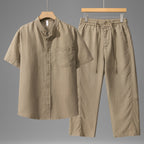 Ensemble chemise à manches courtes et pantalon en lin mélangé pour homme