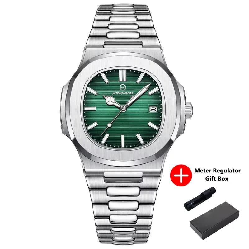 Montre habillée carrée en cuir pour homme avec affichage de la date