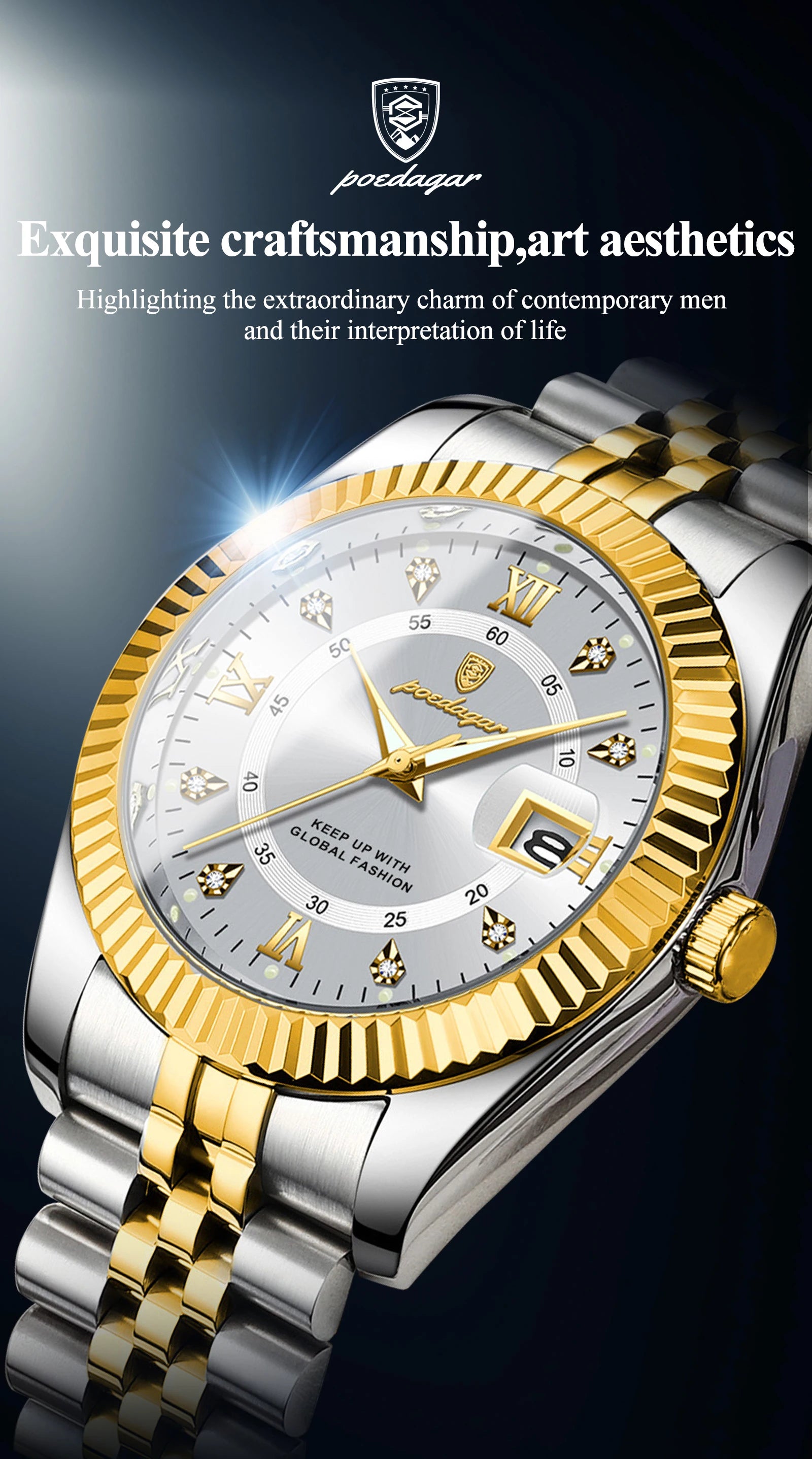 POEDAGAR Trendy Business Men Watch Waterproof Stainless Steel Luminous Original Classic Man Watches Date Quartz Men's Wristwatch