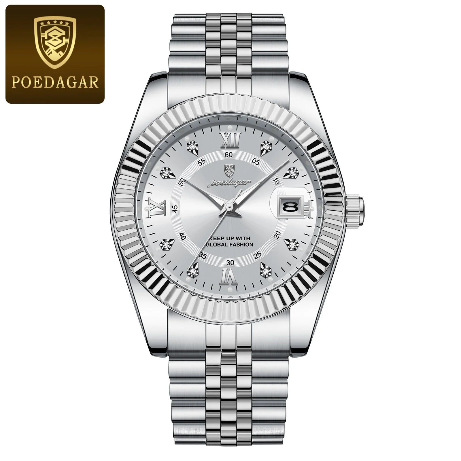 Montre homme à quartz en acier inoxydable avec affichage de la date