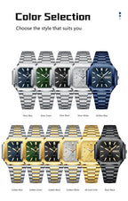 Montre carrée en acier inoxydable pour homme – Lumineuse et étanche