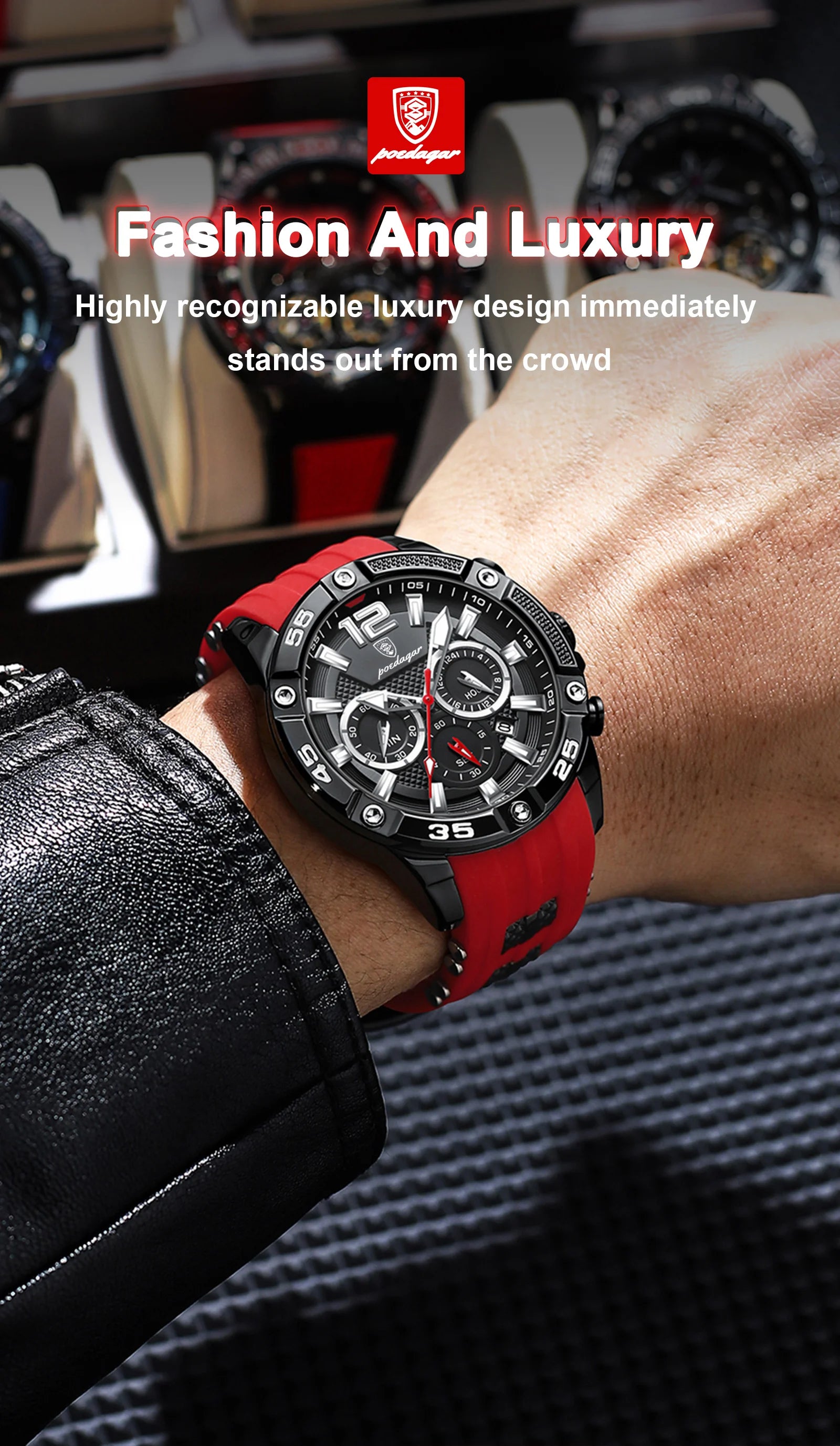 POEDAGAR Original Fashion Men's Watches Waterproof Luminous Chronograph Date Sports Man Wristwatch High Quality Quartz Men Watch