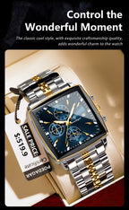 Montre Chronographe Carrée Lumineuse pour Homme en Acier Inoxydable