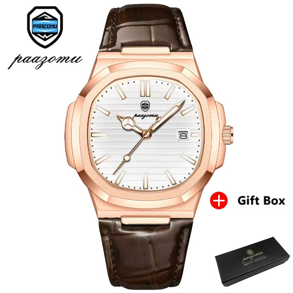 Montre habillée carrée en cuir pour homme avec affichage de la date