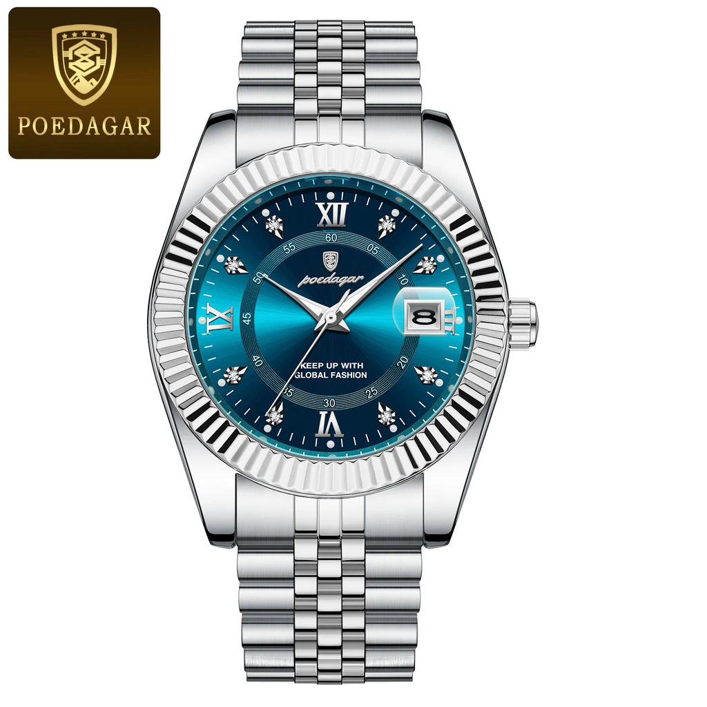POEDAGAR Trendy Business Men Watch Waterproof Stainless Steel Luminous Original Classic Man Watches Date Quartz Men's Wristwatch