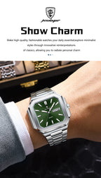 Montre carrée en acier inoxydable pour homme – Lumineuse et étanche