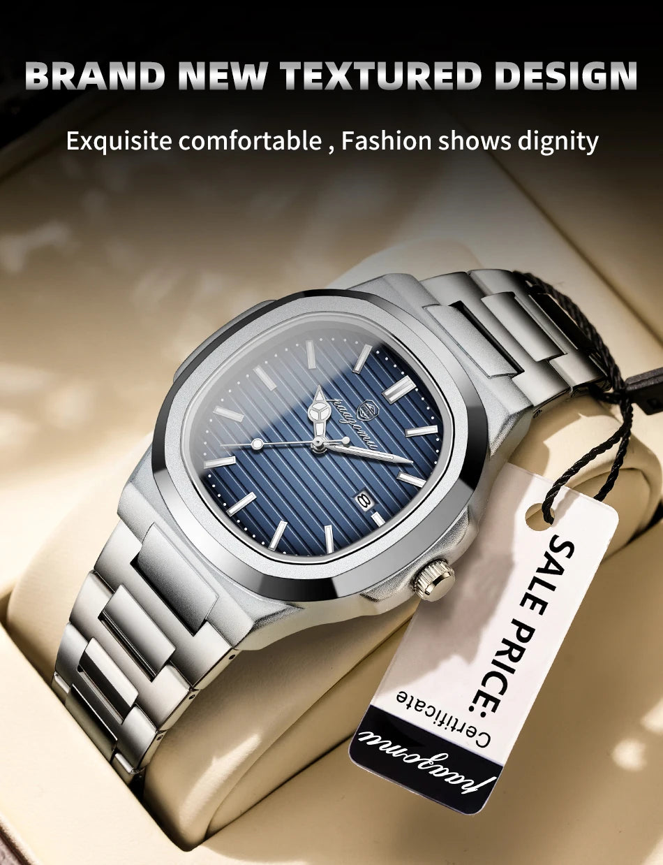 PAAZOMU Business Men Square Watch Rose Gold Leather Quartz Watch Date Display Luxury Formal Men's Waterproof Watch +Box Reloj