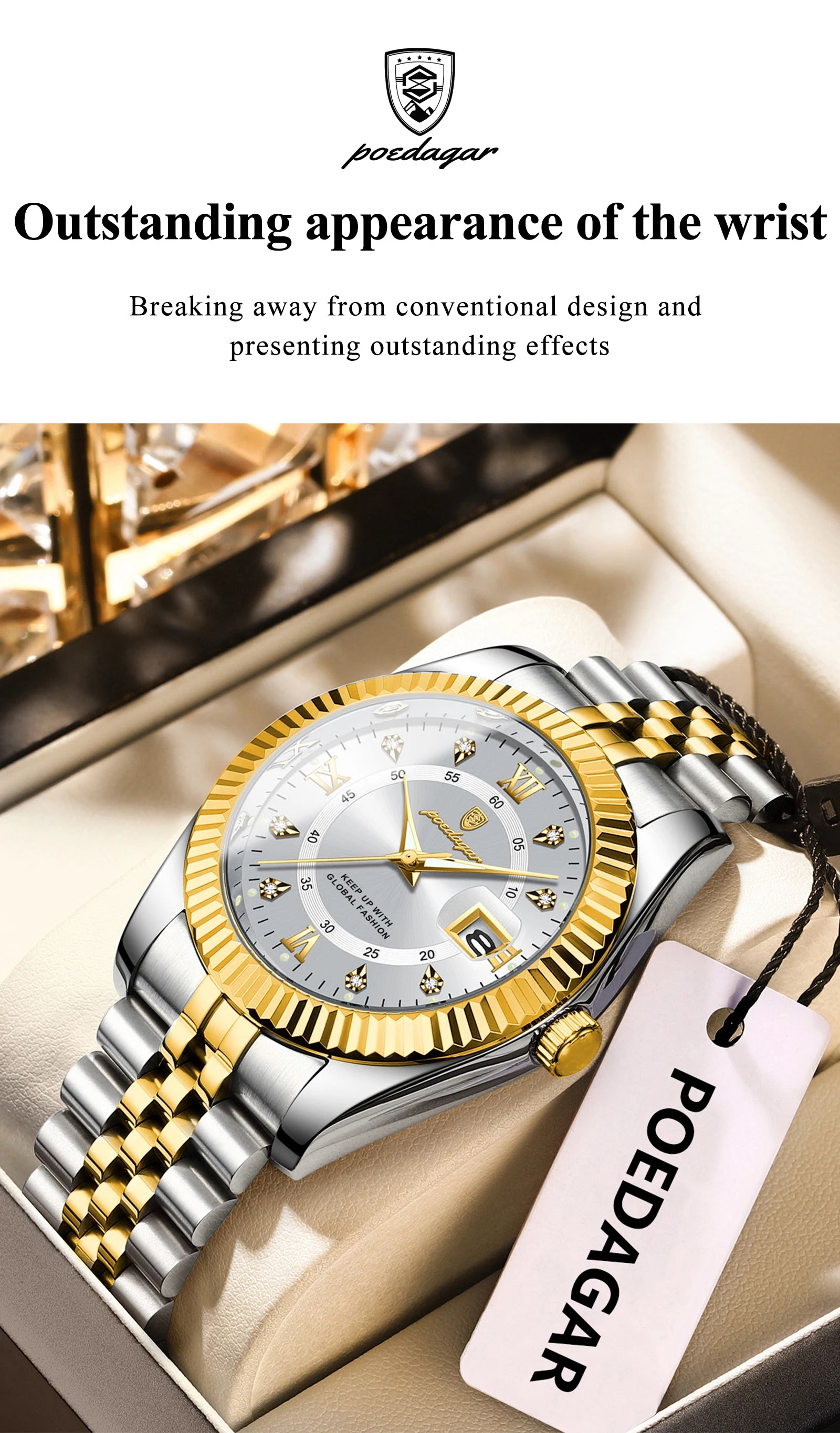 POEDAGAR Trendy Business Men Watch Waterproof Stainless Steel Luminous Original Classic Man Watches Date Quartz Men's Wristwatch