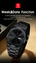Montre militaire en acier inoxydable pour homme avec affichage du jour de la semaine