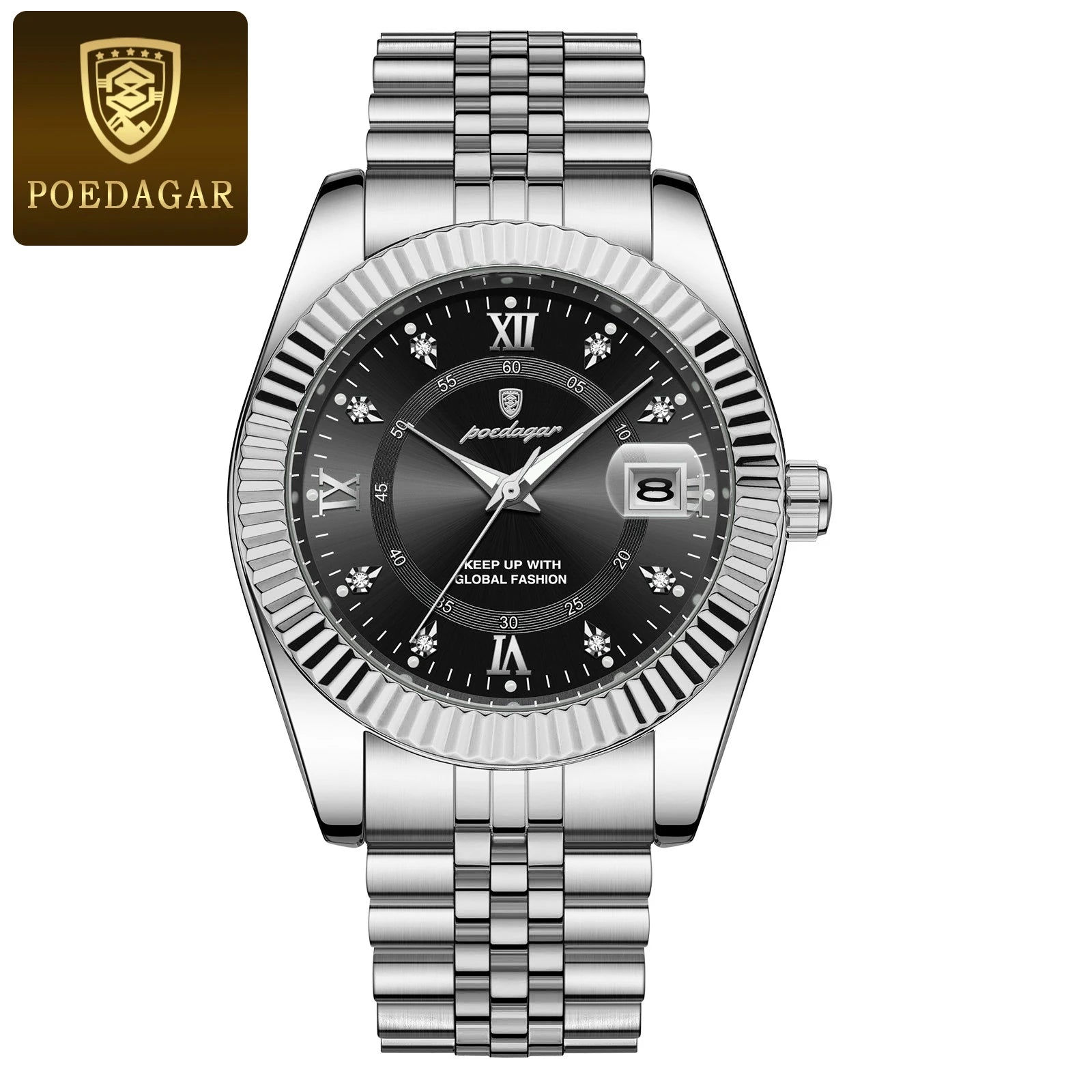 Montre homme à quartz en acier inoxydable avec affichage de la date