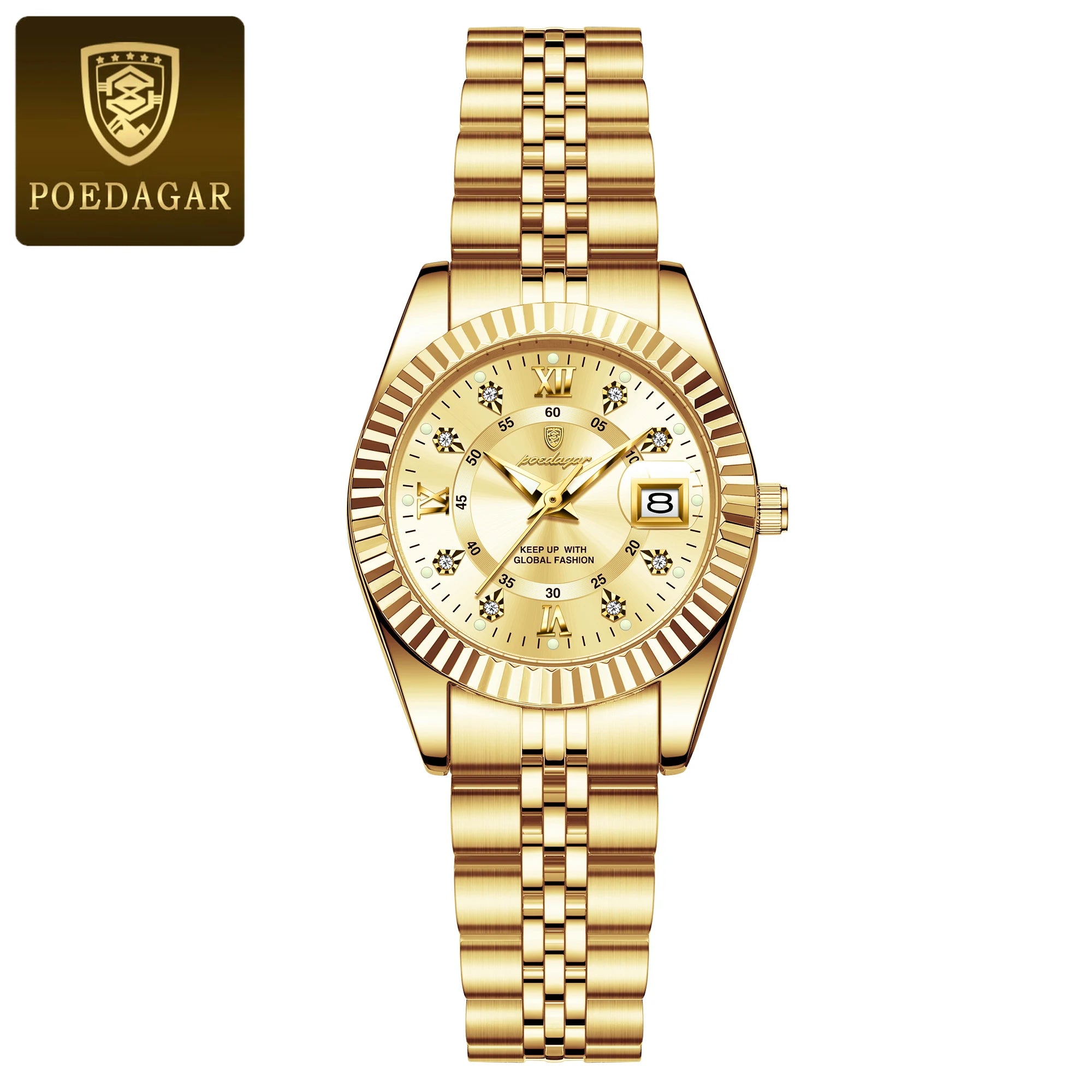 Montre habillée en acier inoxydable pour femme – Date et aiguilles luminescentes