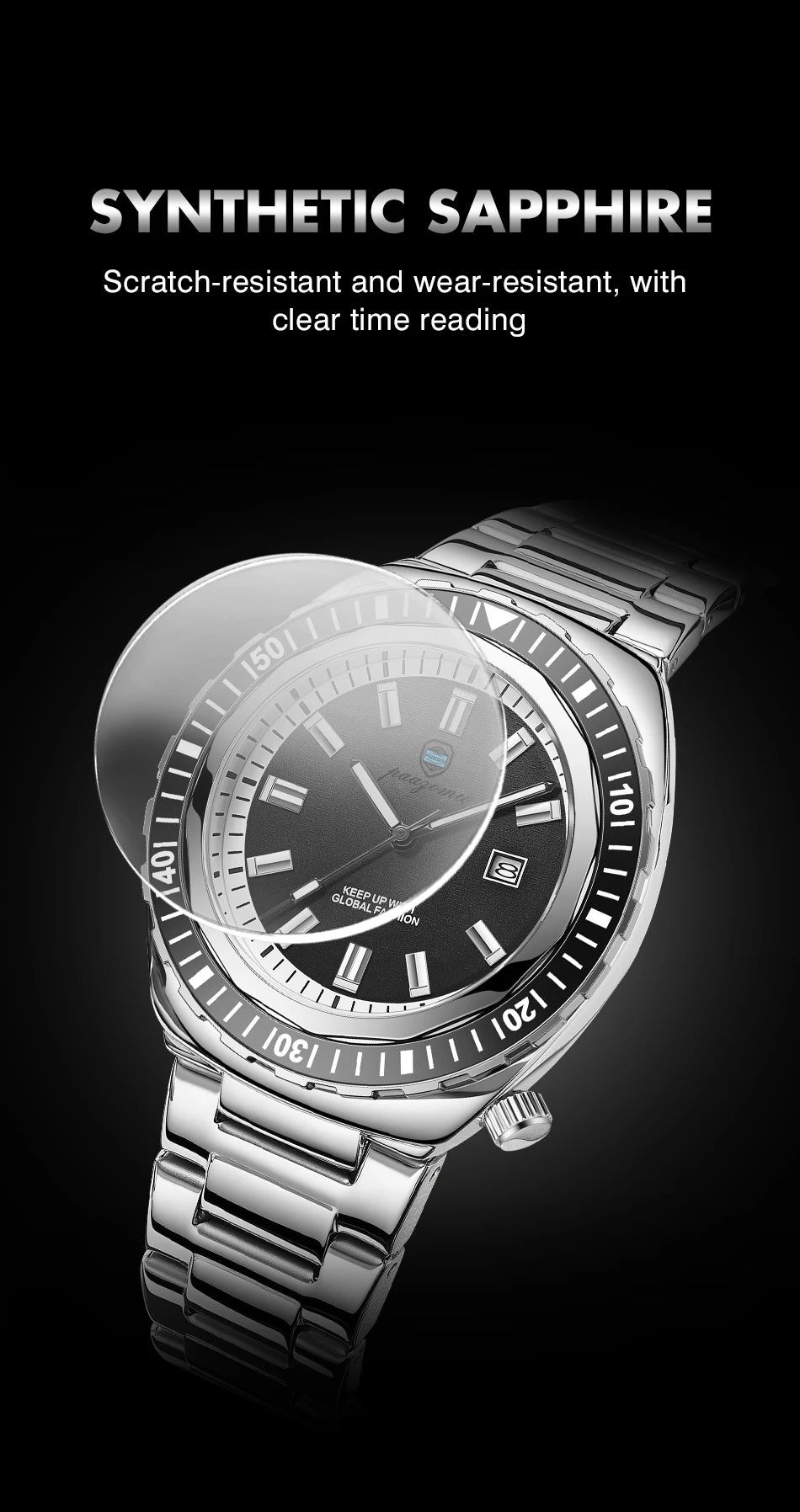 PAAZOMU Fashion Diving Watch Men's Stainless Steel Bracelet Blue Bezel Quartz Watch Calendar Luminous Hands Men's Watches Reloj