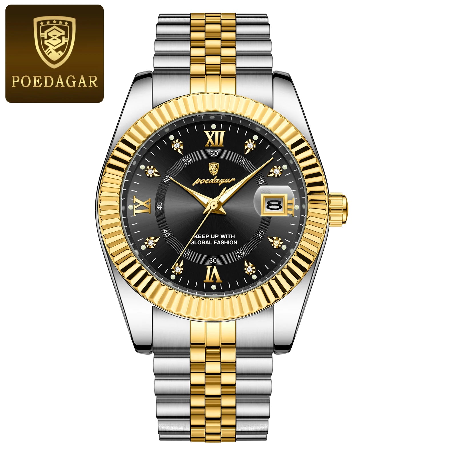 Montre homme à quartz en acier inoxydable avec affichage de la date
