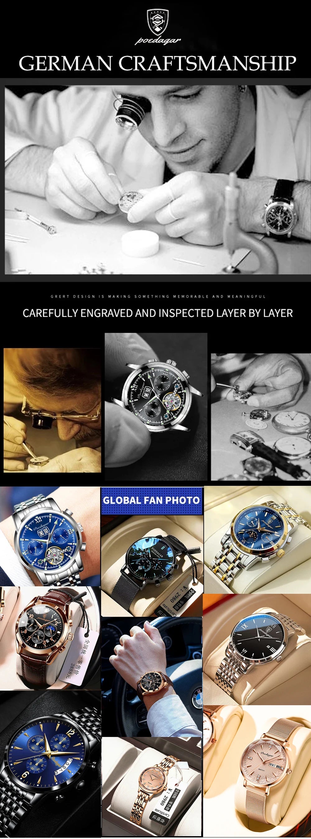 POEDAGAR Military Watch For Men Waterproof Luxury Week Calendar Man Wristwatch Quartz Stainless Steel Fashion Men's Watches Male