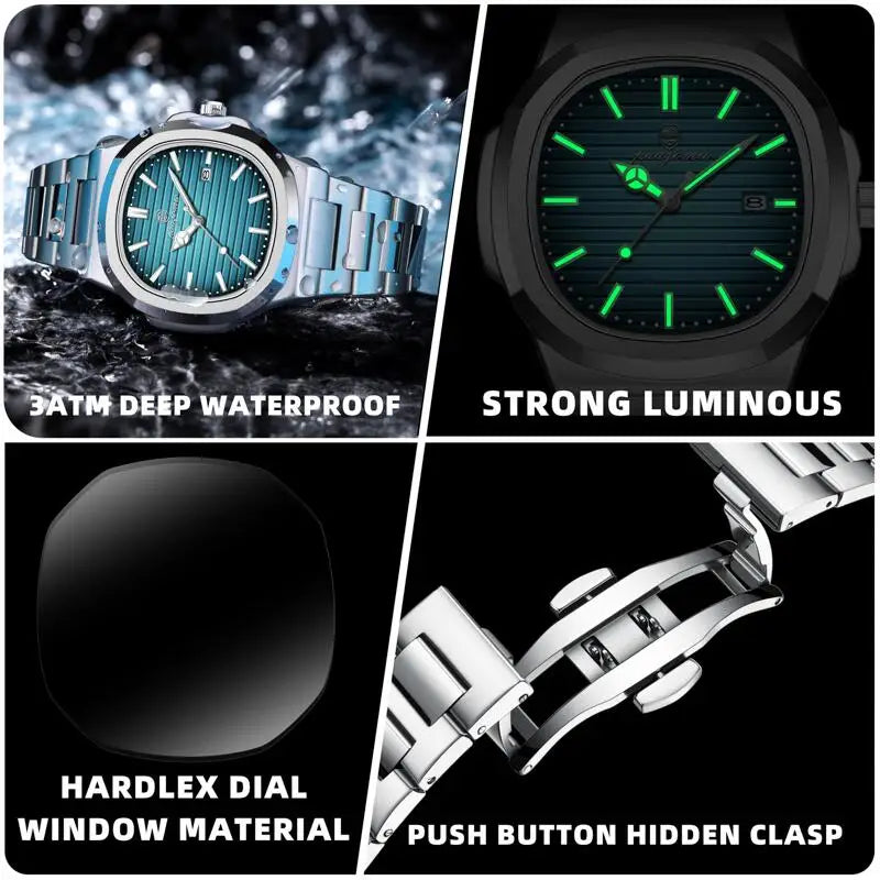 PAAZOMU Trend Men's Watches Classic Fashion Original Quartz Watch for Man Square Dial Waterproof Luminous Date Wristwatch Reloj