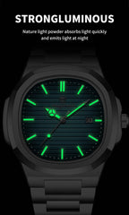 Montre à quartz pour hommes à cadran carré – Étanche et lumineuse