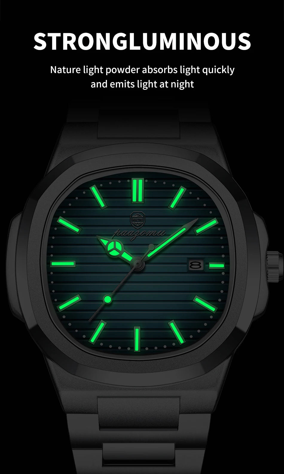 PAAZOMU Trend Men's Watches Classic Fashion Original Quartz Watch for Man Square Dial Waterproof Luminous Date Wristwatch Reloj