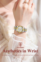 Montre habillée en acier inoxydable pour femme – Date et aiguilles luminescentes