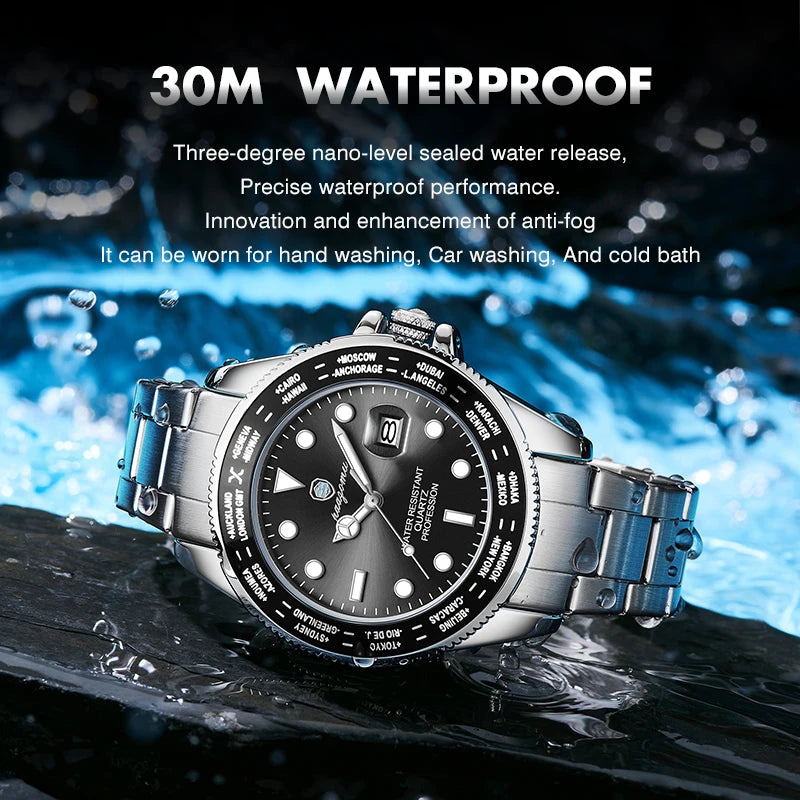 PAAZOMU Luxury Sport  Men Clock Quartz Date Week Man Original Wristwatch Waterproof Luminous Stainless Steel Men's Watches Reloj