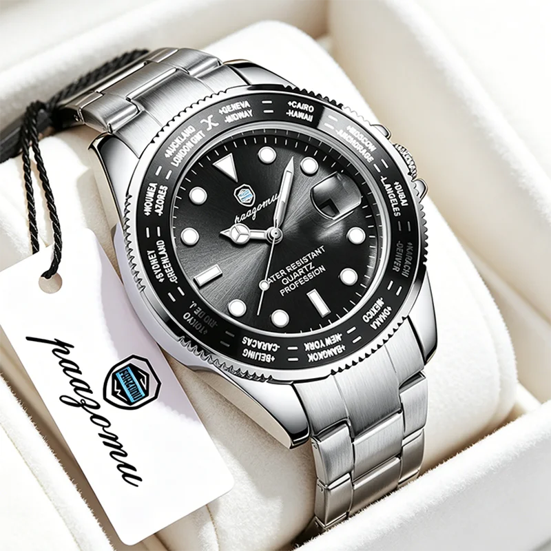 PAAZOMU Luxury Sport  Men Clock Quartz Date Week Man Original Wristwatch Waterproof Luminous Stainless Steel Men's Watches Reloj
