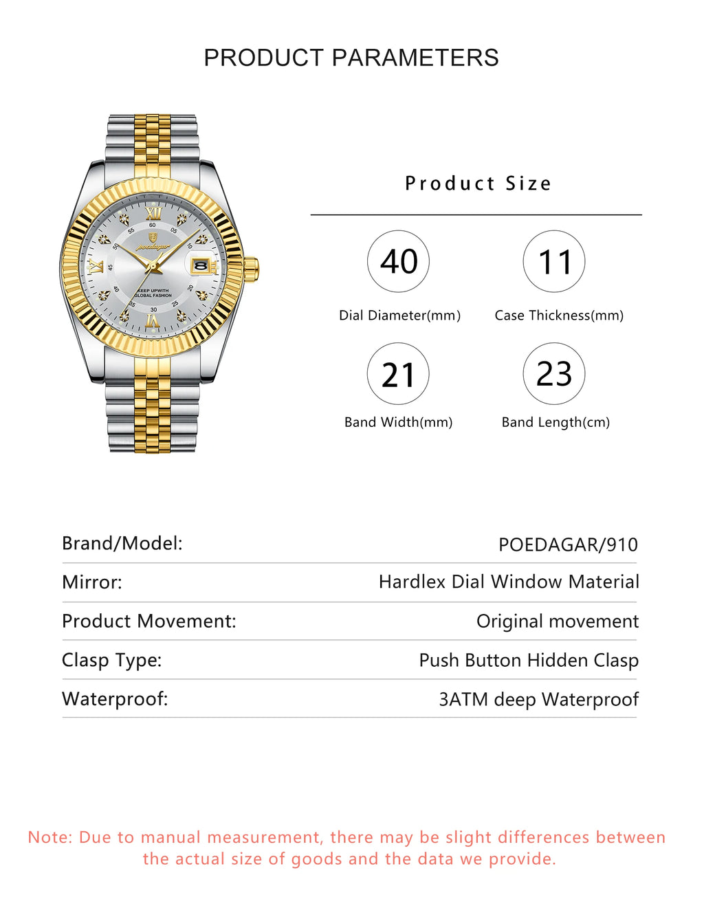 POEDAGAR Trendy Business Men Watch Waterproof Stainless Steel Luminous Original Classic Man Watches Date Quartz Men's Wristwatch