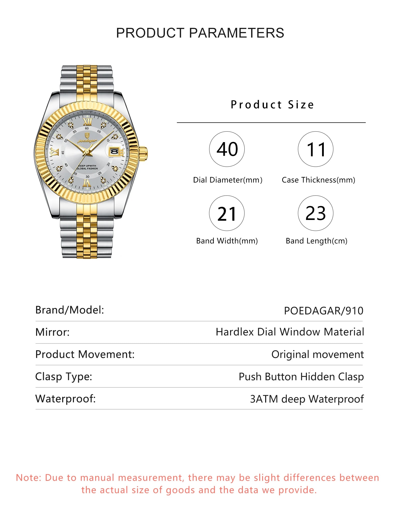 POEDAGAR Trendy Business Men Watch Waterproof Stainless Steel Luminous Original Classic Man Watches Date Quartz Men's Wristwatch