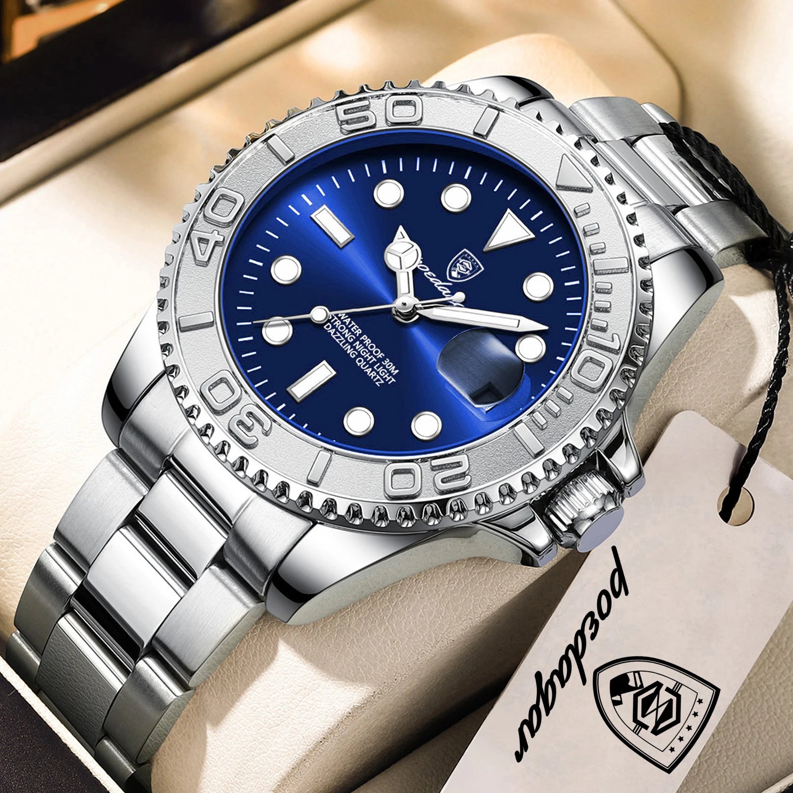 Montre à Quartz pour Homme en Acier Inoxydable – Lumineuse et Étanche à 3 ATM