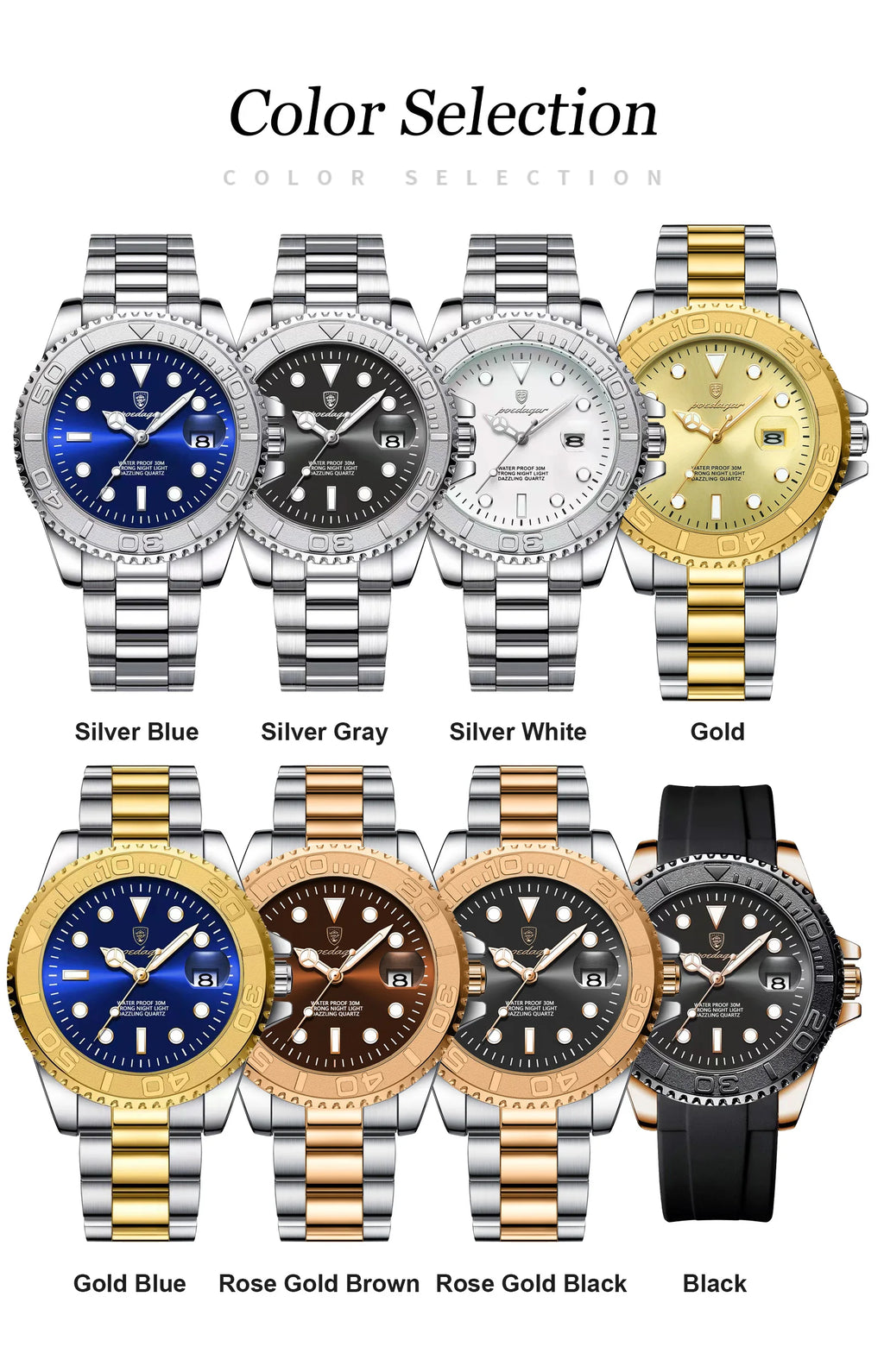 POEDAGAR Top Luxury Male Watch Waterproof Luminous Date Men Watch Stainless Steel Male Clock Sport Fashion Men's Quartz Watches
