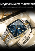 Montre Chronographe Carrée Lumineuse pour Homme en Acier Inoxydable