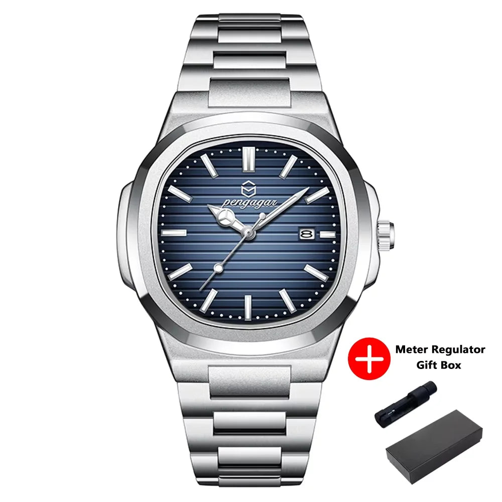 Montre habillée carrée en cuir pour homme avec affichage de la date