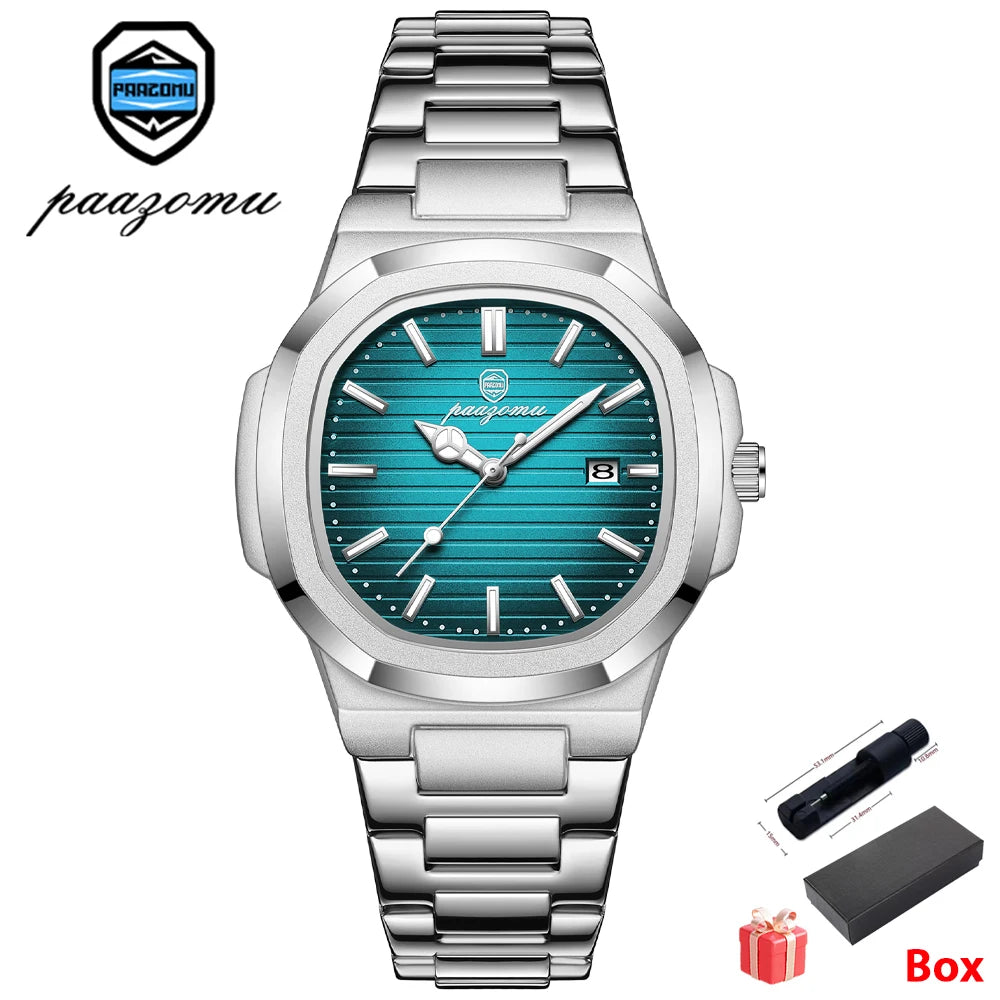 Montre carrée en acier inoxydable pour hommes – Lumineuse et étanche