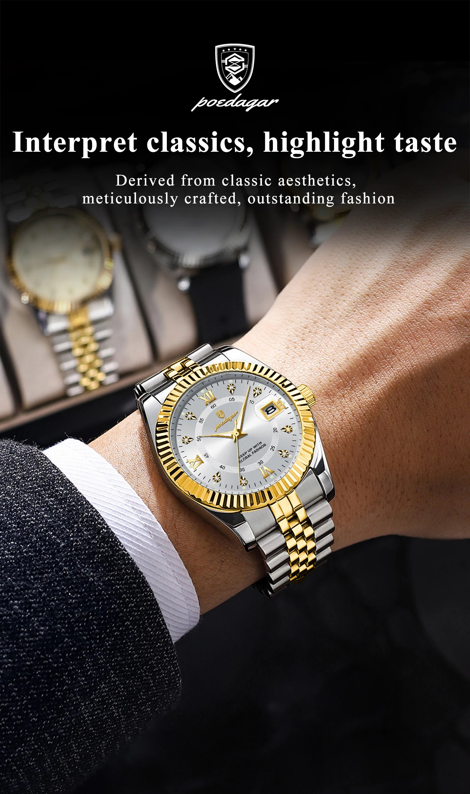 POEDAGAR Trendy Business Men Watch Waterproof Stainless Steel Luminous Original Classic Man Watches Date Quartz Men's Wristwatch