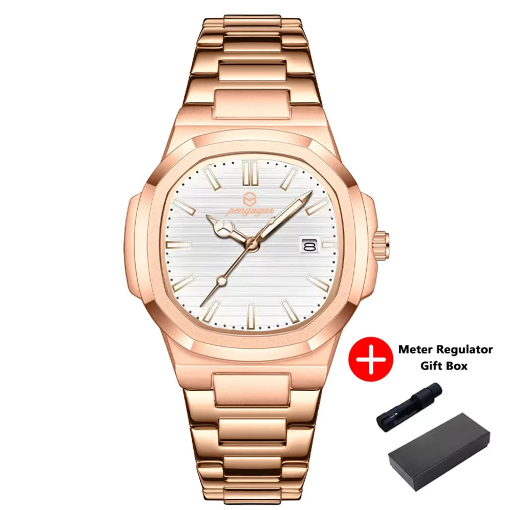 Montre habillée carrée en cuir pour homme avec affichage de la date
