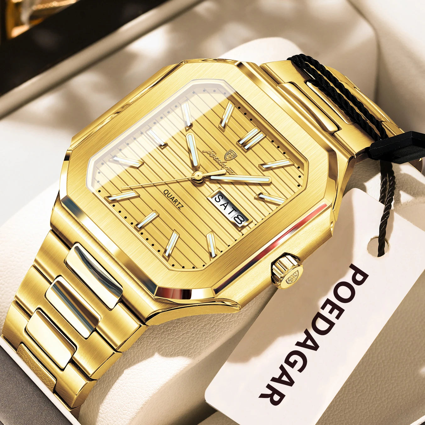 Montre carrée en acier inoxydable pour homme – Lumineuse et étanche