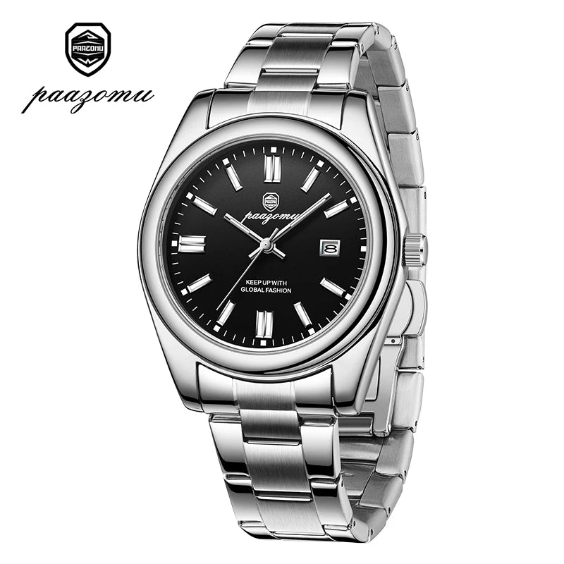 Montre mécanique en acier inoxydable pour homme avec calendrier