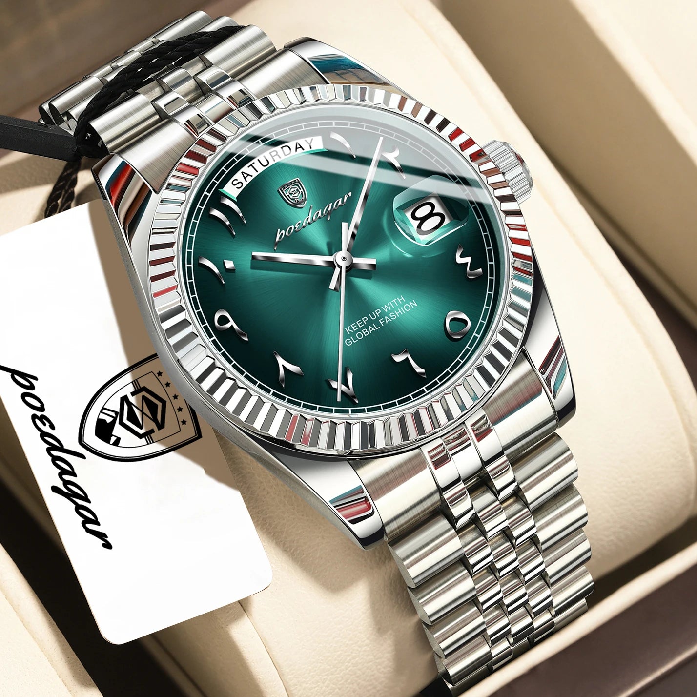 POEDAGAR Original Trendy Male Clock Waterproof Date Week Fashion Men's Watch Stainless Steel Luxury Quartz Watches For Men Reloj