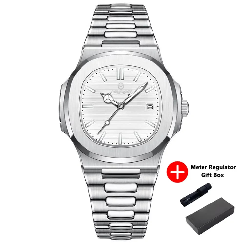 Montre habillée carrée en cuir pour homme avec affichage de la date
