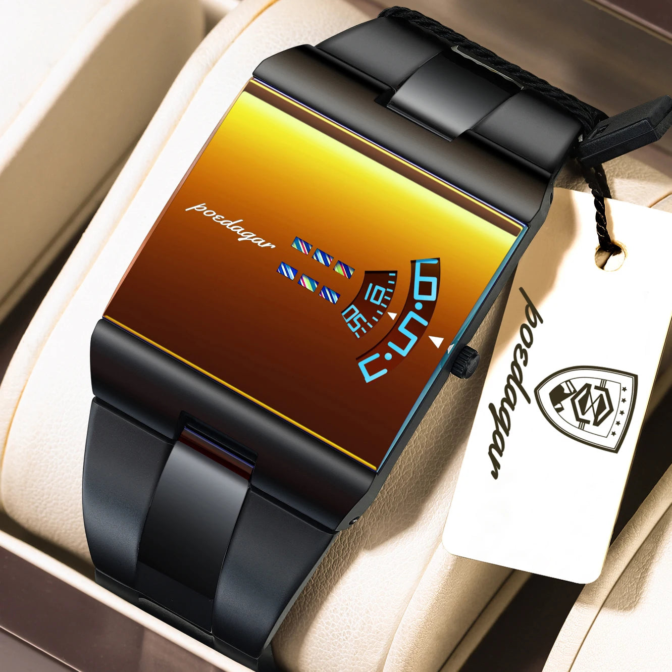 Montre d'affaires rectangulaire pour homme en acier inoxydable à quartz