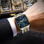 Montre Chronographe Carrée Lumineuse pour Homme en Acier Inoxydable