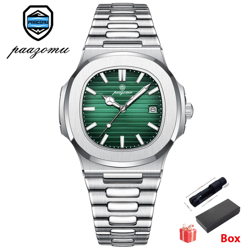 Montre carrée en acier inoxydable pour hommes – Lumineuse et étanche