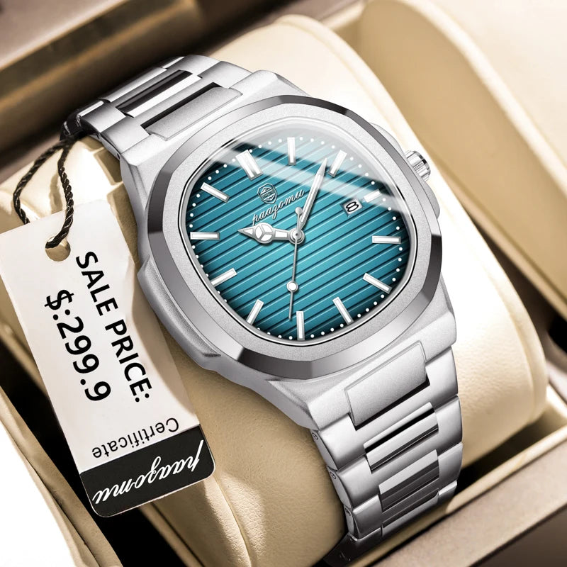 PAAZOMU Trend Men's Watches Classic Fashion Original Quartz Watch for Man Square Dial Waterproof Luminous Date Wristwatch Reloj