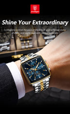 Montre Chronographe Carrée Lumineuse pour Homme en Acier Inoxydable