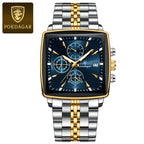 Montre Chronographe Carrée Lumineuse pour Homme en Acier Inoxydable