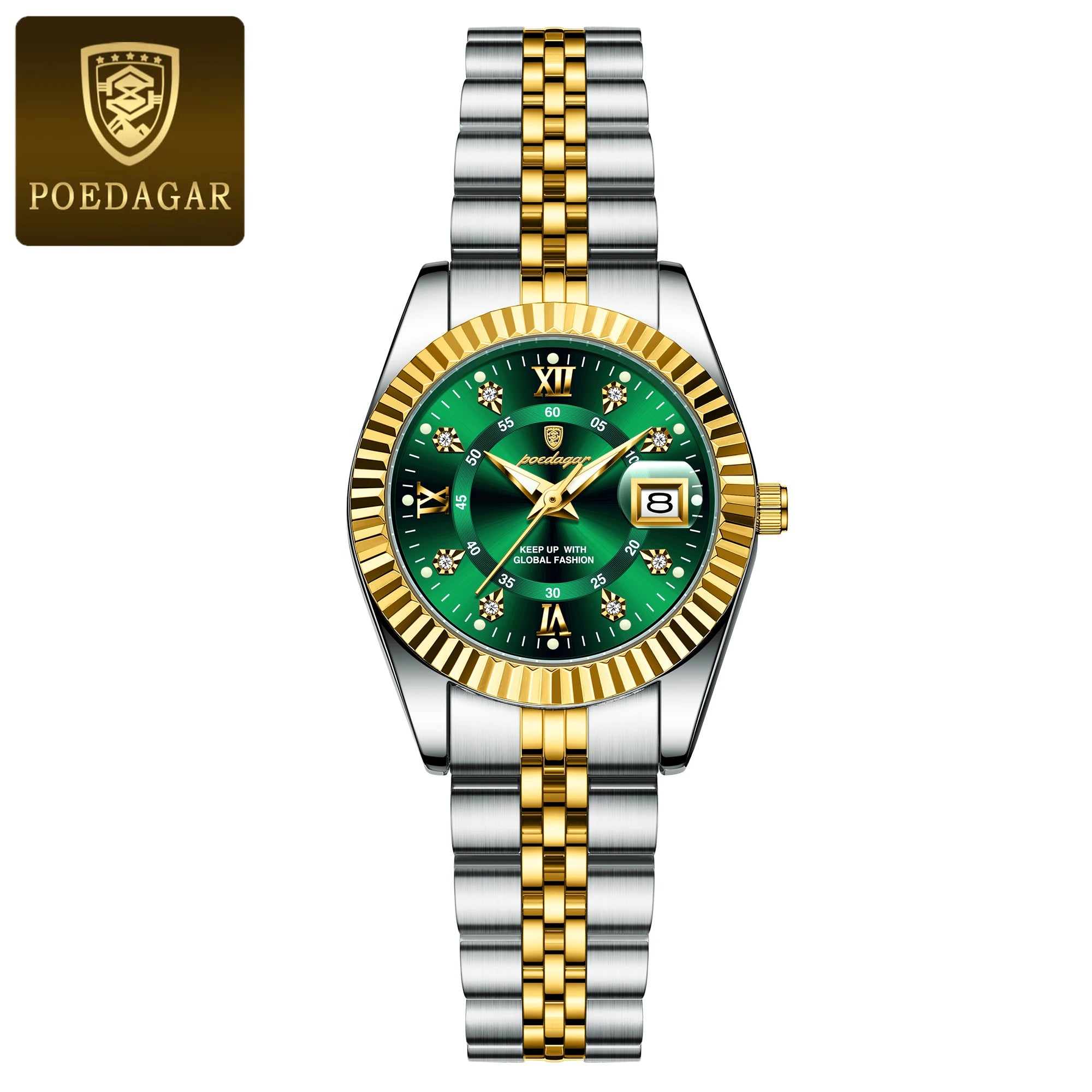 Montre habillée en acier inoxydable pour femme – Date et aiguilles luminescentes