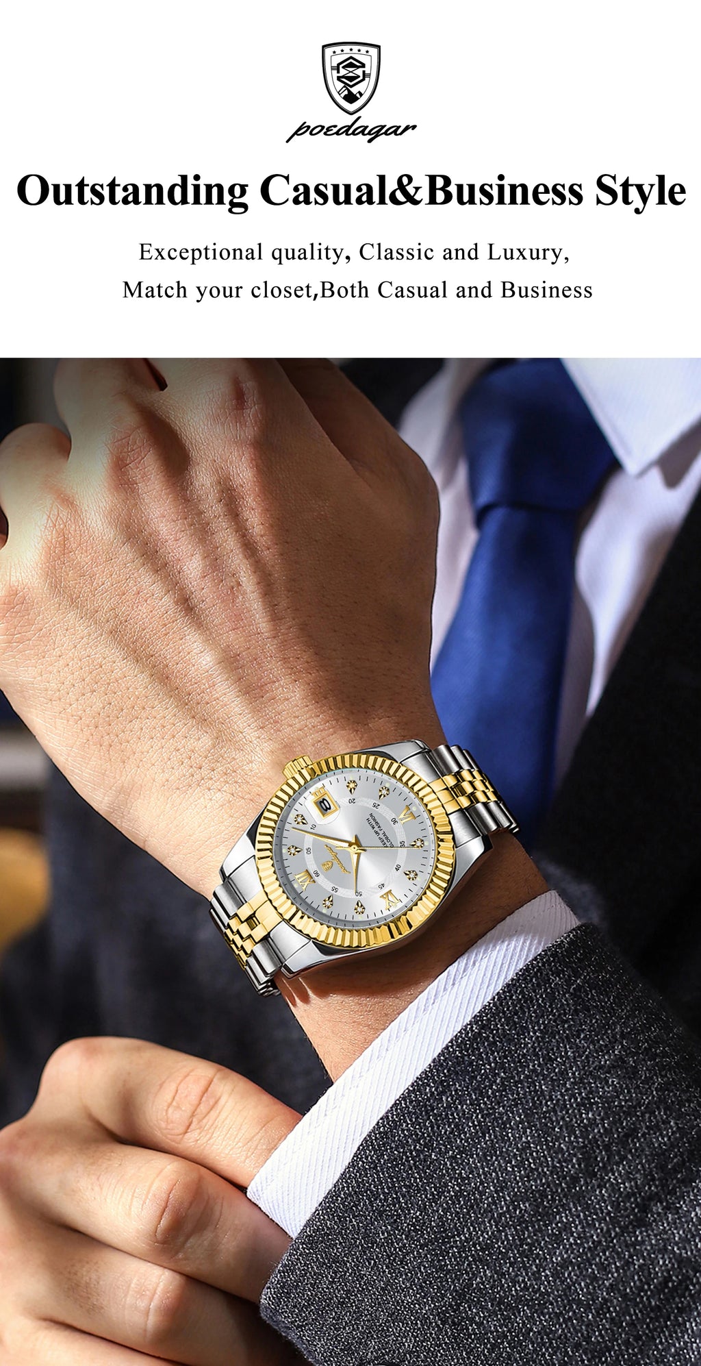 POEDAGAR Trendy Business Men Watch Waterproof Stainless Steel Luminous Original Classic Man Watches Date Quartz Men's Wristwatch