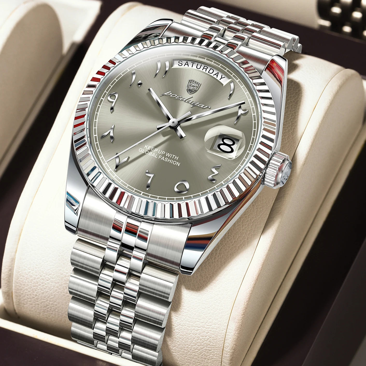 Montre à Quartz Homme en Acier Inoxydable – Étanche & Date