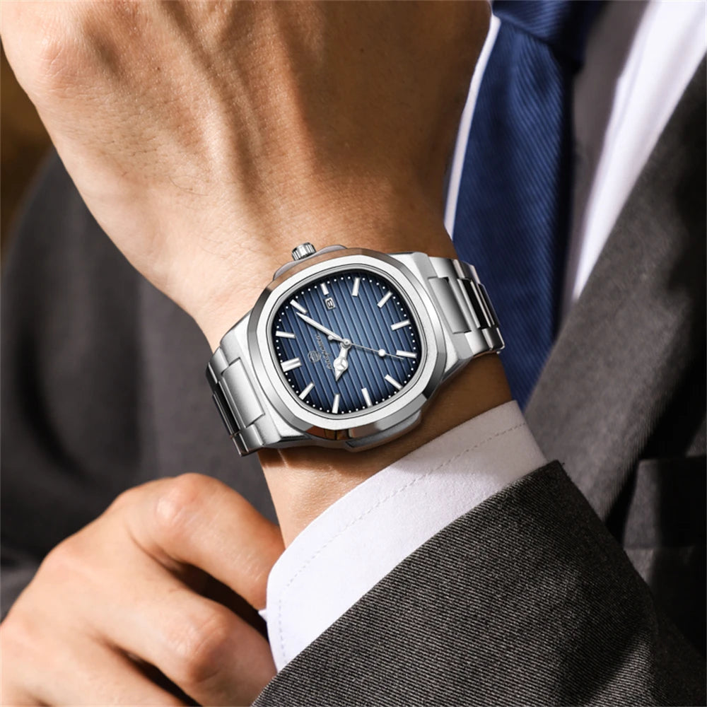 PAAZOMU Top Fashion Square Men Clock Stainless Steel Waterproof Luminous Date Exquisite Male Wristwatch Quartz Watches For Men