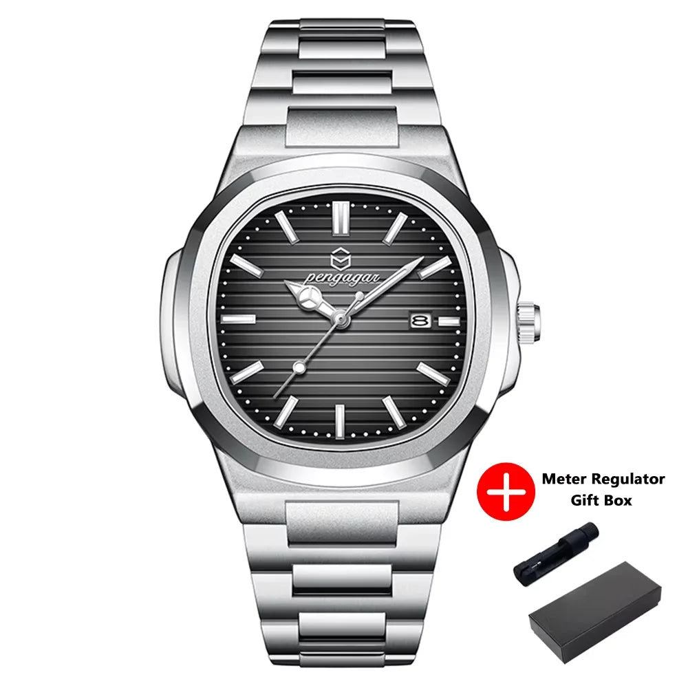 Montre habillée carrée en cuir pour homme avec affichage de la date