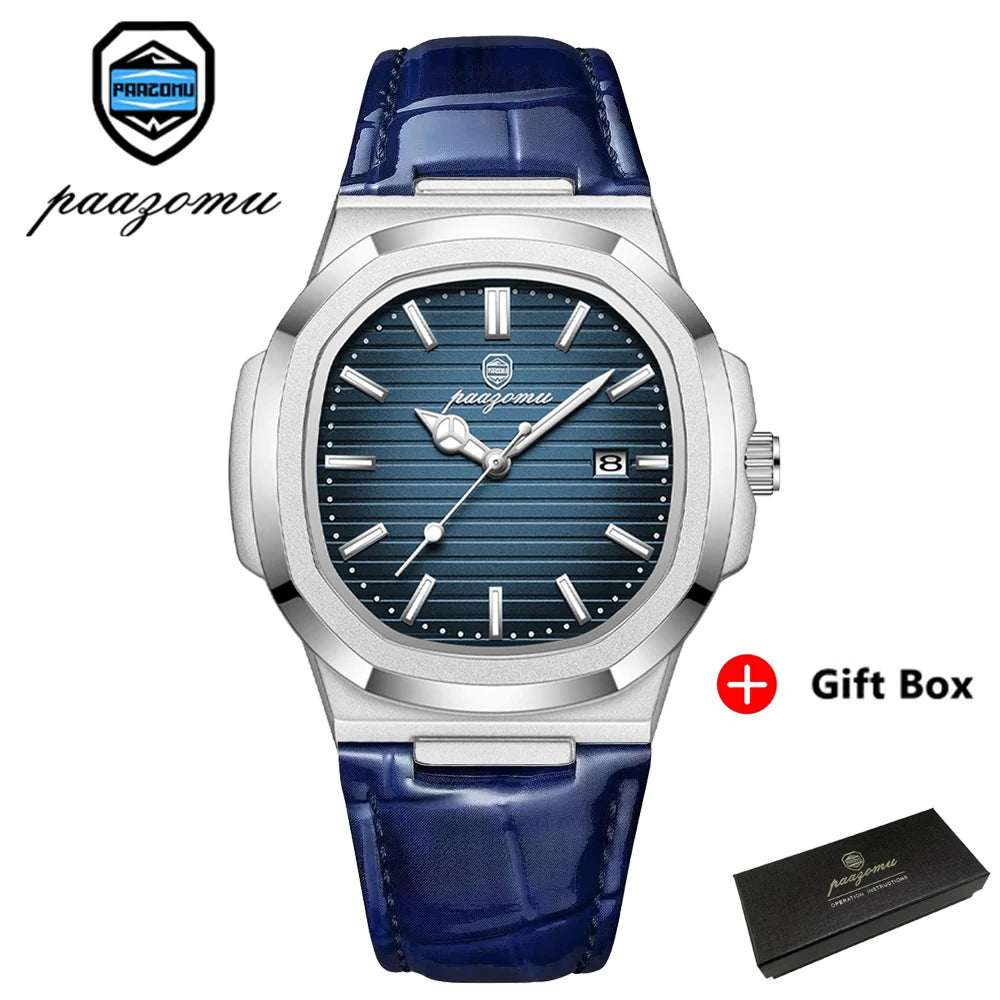Montre habillée carrée en cuir pour homme avec affichage de la date